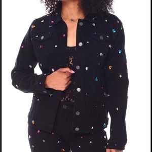 Black denim jacket with rhinestones